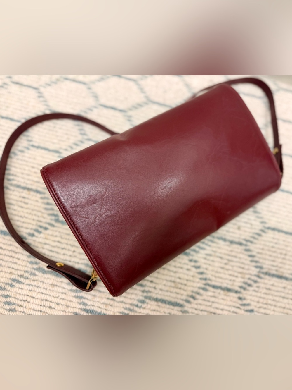 LONGCHAMP Vintage 80’s Rare Burgundy Embossed Horse Leather Crossbody Clutch - Picture 10 of 16